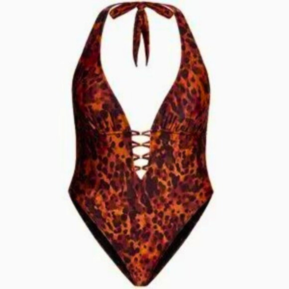 Gidget 1 Piece Plunge Leopard Print Swimsuit by CCX for City Chic - Picture 2 of 4